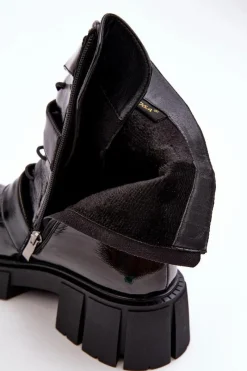 Damskie buty S.Barski Workery Botki Damskie Lakierowane Czarne S.Barski MR870-61