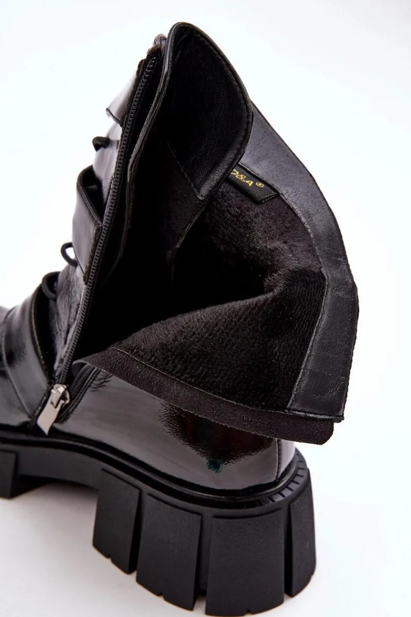 Damskie buty S.Barski Workery Botki Damskie Lakierowane Czarne S.Barski MR870-61