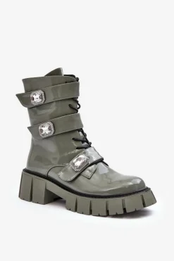 New Damskie buty S.Barski Workery Botki Damskie Lakierowane Zielone S.Barski MR870-61