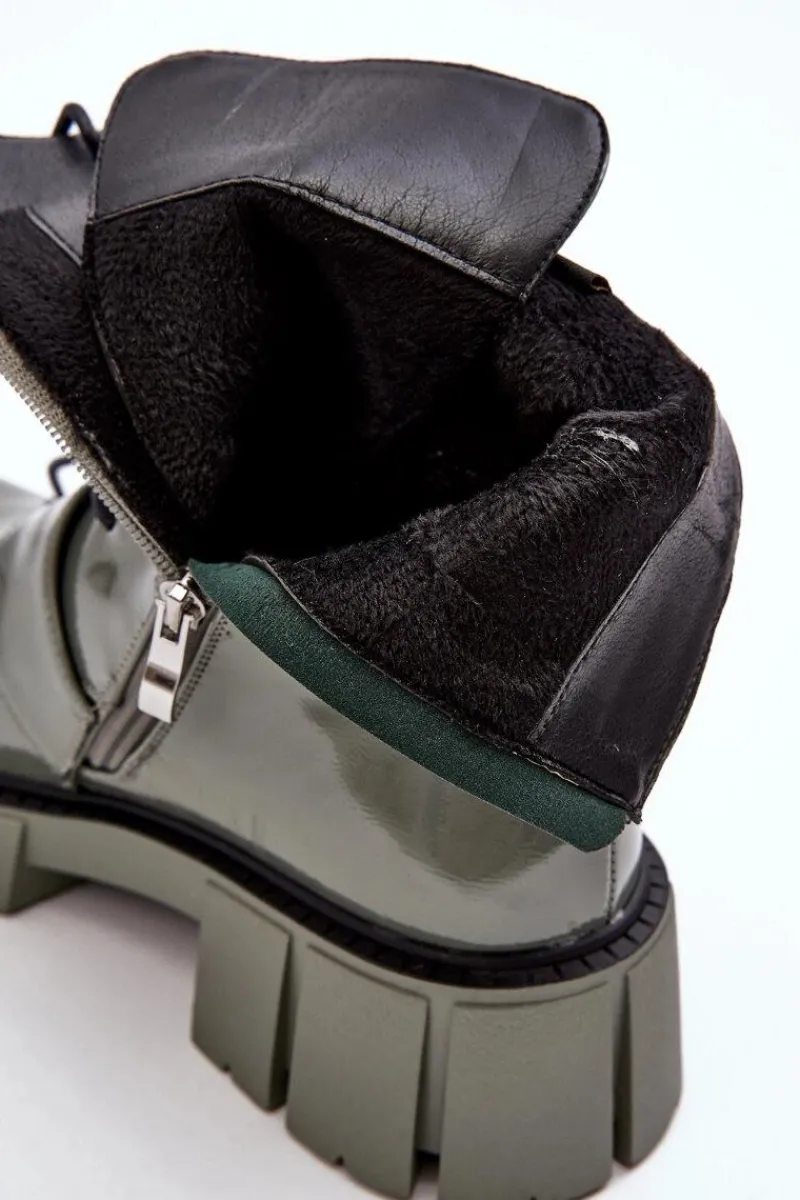 New Damskie buty S.Barski Workery Botki Damskie Lakierowane Zielone S.Barski MR870-61