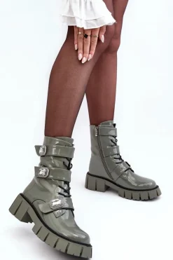 New Damskie buty S.Barski Workery Botki Damskie Lakierowane Zielone S.Barski MR870-61