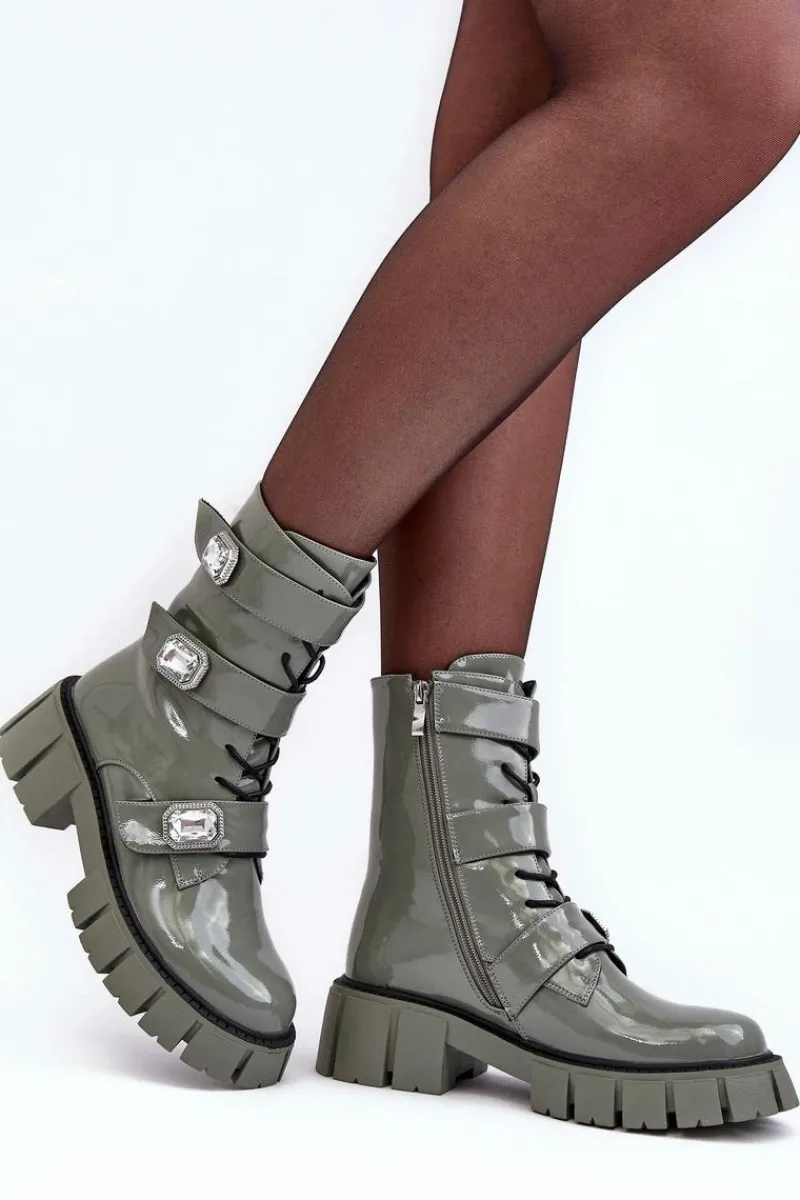 New Damskie buty S.Barski Workery Botki Damskie Lakierowane Zielone S.Barski MR870-61