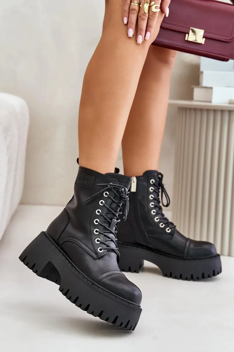 Outlet GOE Workery Botki Damskie Ocieplane Ze Skóry Naturalnej OO2N4123