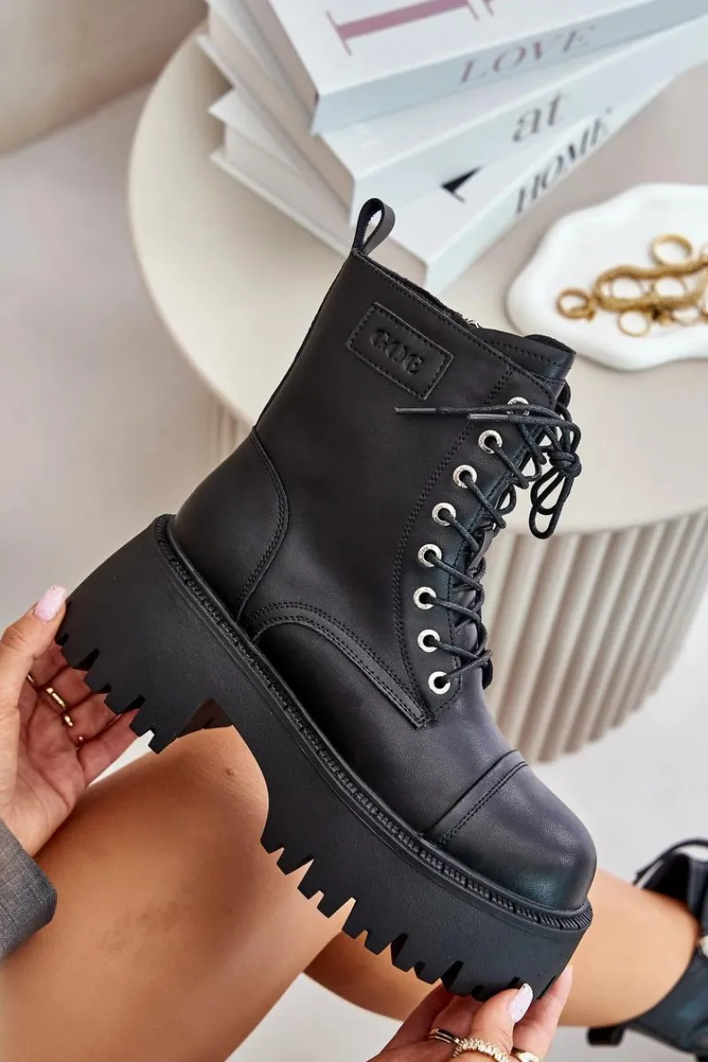 Outlet GOE Workery Botki Damskie Ocieplane Ze Skóry Naturalnej OO2N4123