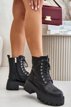 Outlet GOE Workery Botki Damskie Ocieplane Ze Skóry Naturalnej OO2N4123