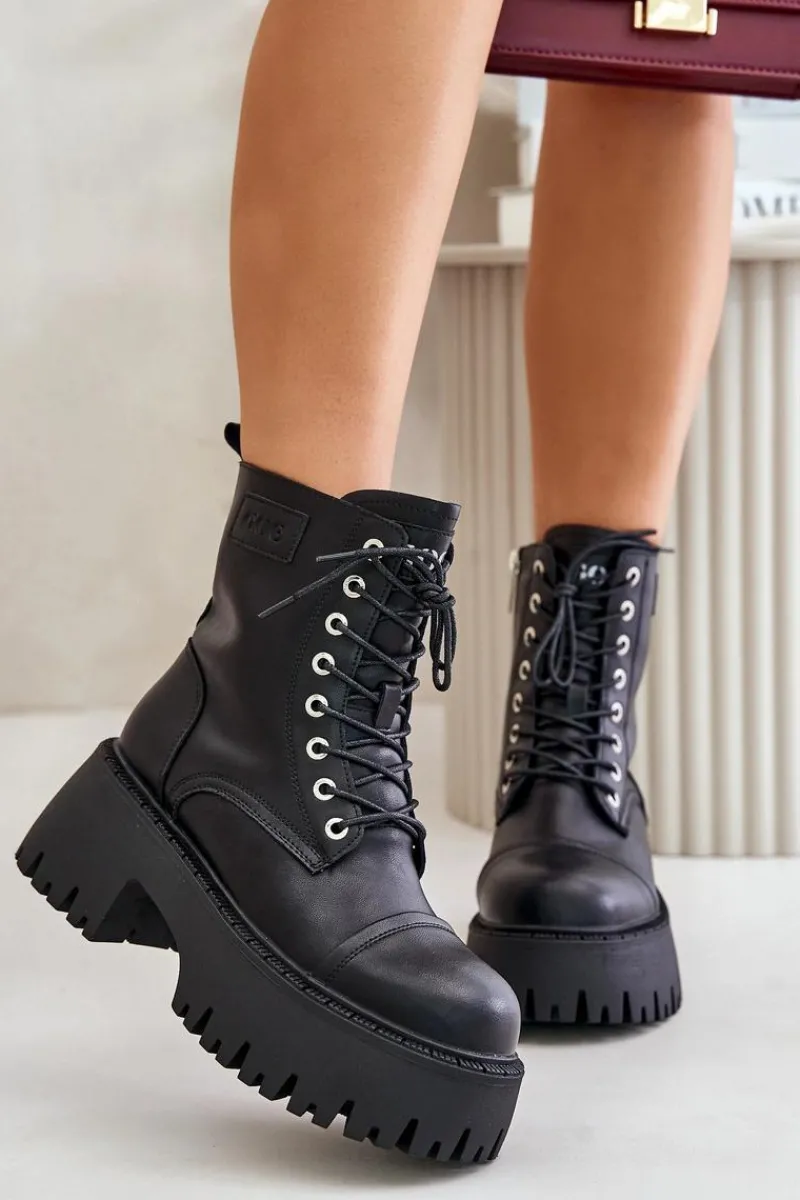 Outlet GOE Workery Botki Damskie Ocieplane Ze Skóry Naturalnej OO2N4123