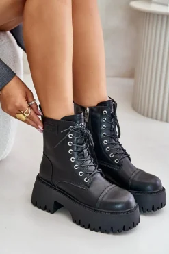 Outlet GOE Workery Botki Damskie Ocieplane Ze Skóry Naturalnej OO2N4123