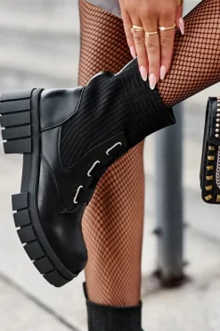 New Workery Botki Na Płaskim Obcasie Ze Skarpetą Czarne Inogoi Damskie Damskie Trapery|Czarne Botki