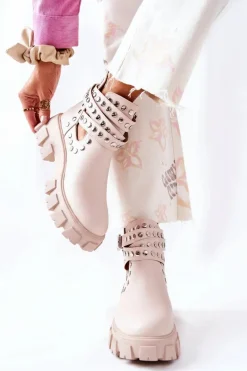 Online Boto Workery Z Dżetami Na Platformie Beżowe Vernelle