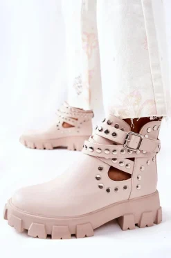 Online Boto Workery Z Dżetami Na Platformie Beżowe Vernelle