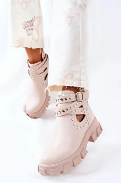 Online Boto Workery Z Dżetami Na Platformie Beżowe Vernelle