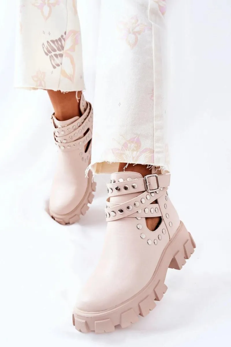 Online Boto Workery Z Dżetami Na Platformie Beżowe Vernelle