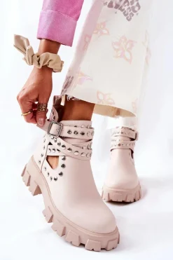 Online Boto Workery Z Dżetami Na Platformie Beżowe Vernelle