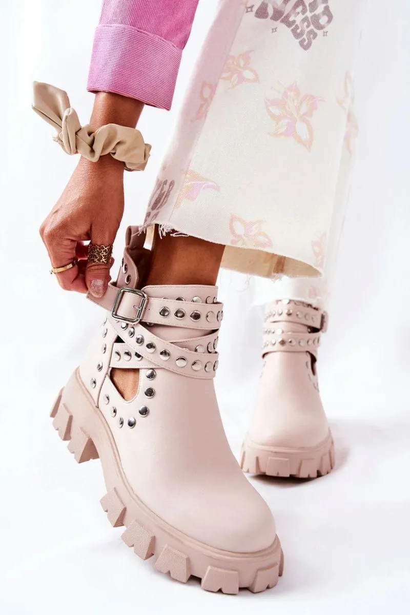 Online Boto Workery Z Dżetami Na Platformie Beżowe Vernelle