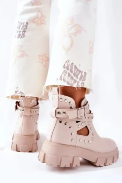 Online Boto Workery Z Dżetami Na Platformie Beżowe Vernelle