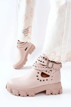 Online Boto Workery Z Dżetami Na Platformie Beżowe Vernelle