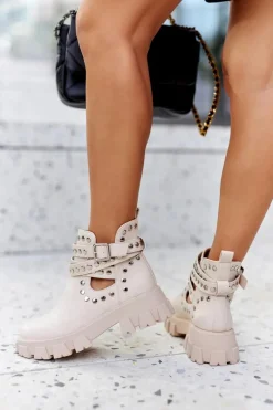 Online Boto Workery Z Dżetami Na Platformie Beżowe Vernelle