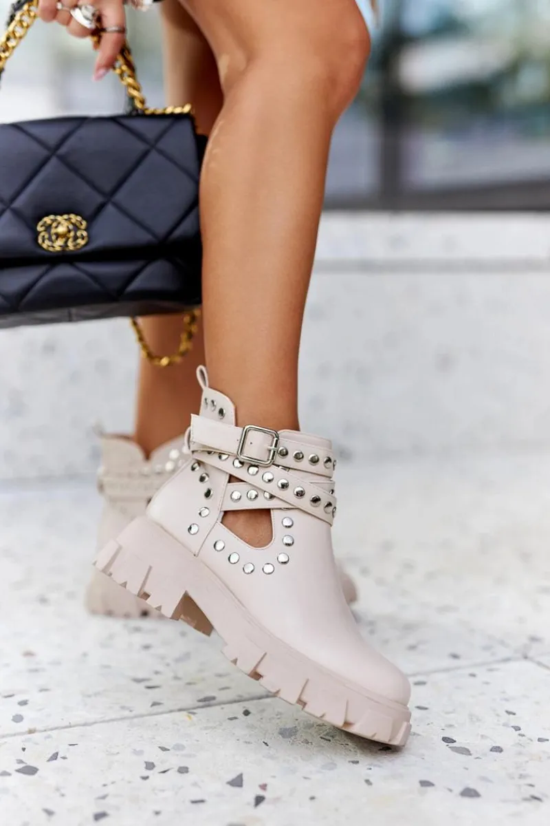 Online Boto Workery Z Dżetami Na Platformie Beżowe Vernelle