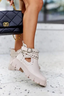 Online Boto Workery Z Dżetami Na Platformie Beżowe Vernelle