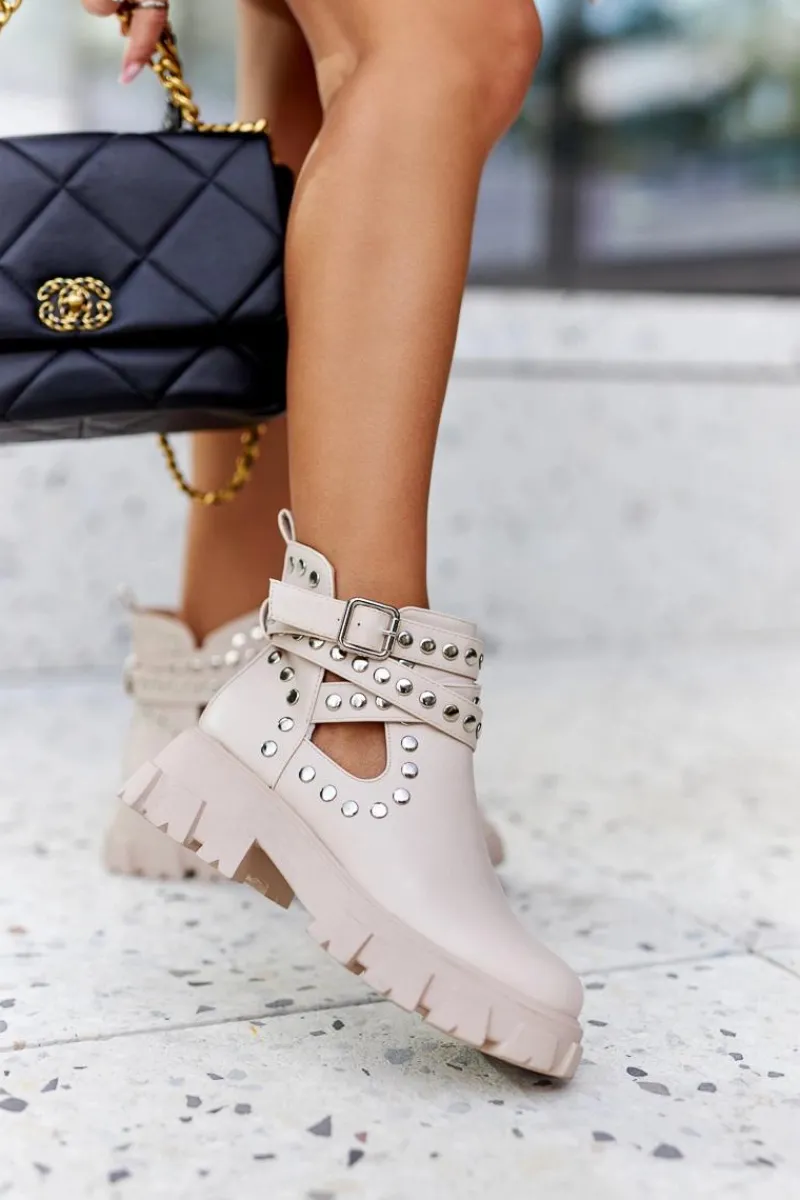 Online Boto Workery Z Dżetami Na Platformie Beżowe Vernelle