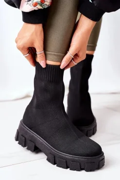 Hot Workery Z Elastycznej Tkaniny Na Platformie Czarne Inspiration Damskie Czarne Botki|Brązowe I Beżowe Botki