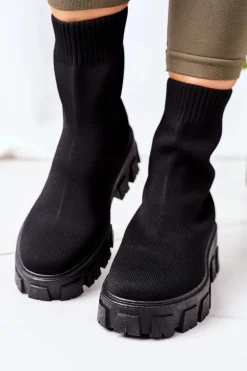 Hot Workery Z Elastycznej Tkaniny Na Platformie Czarne Inspiration Damskie Czarne Botki|Brązowe I Beżowe Botki