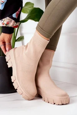 Sale Boto Workery Z Elastycznej Tkaniny Na Platformie Beżowe Inspiration