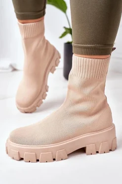 Sale Boto Workery Z Elastycznej Tkaniny Na Platformie Beżowe Inspiration