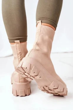 Sale Boto Workery Z Elastycznej Tkaniny Na Platformie Beżowe Inspiration