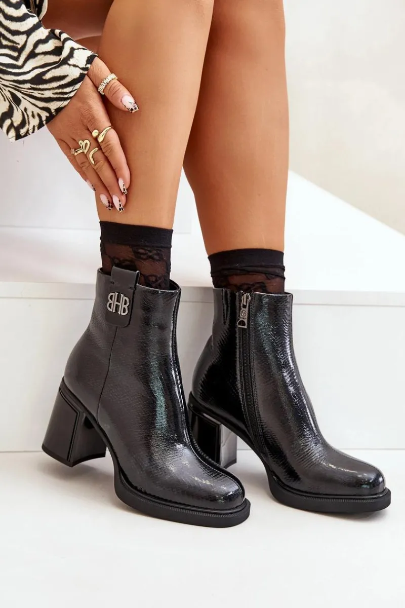 Botki Ocieplane|Botki Skórzane>Buty damskie Vinceza Wężowe Botki Damskie Na Słupku Skóra Naturalna Czarne Vinceza 66670