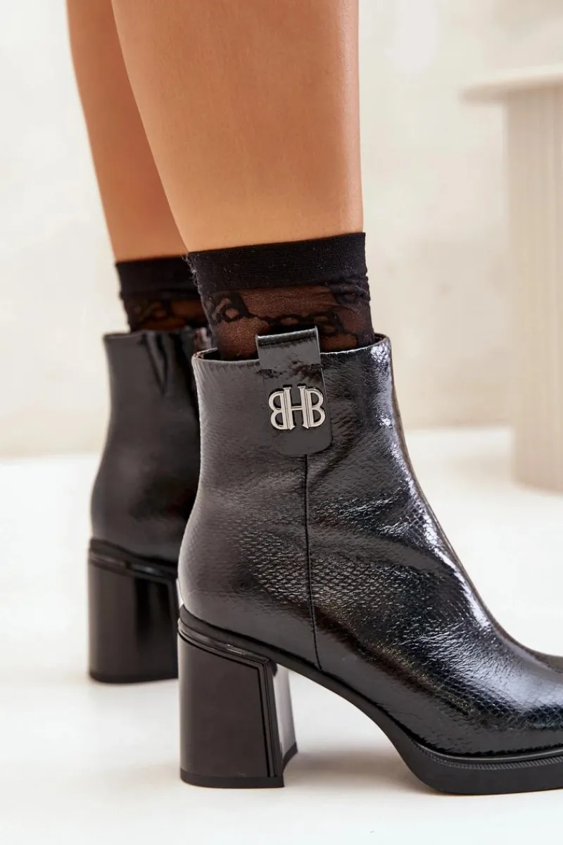 Botki Ocieplane|Botki Skórzane>Buty damskie Vinceza Wężowe Botki Damskie Na Słupku Skóra Naturalna Czarne Vinceza 66670