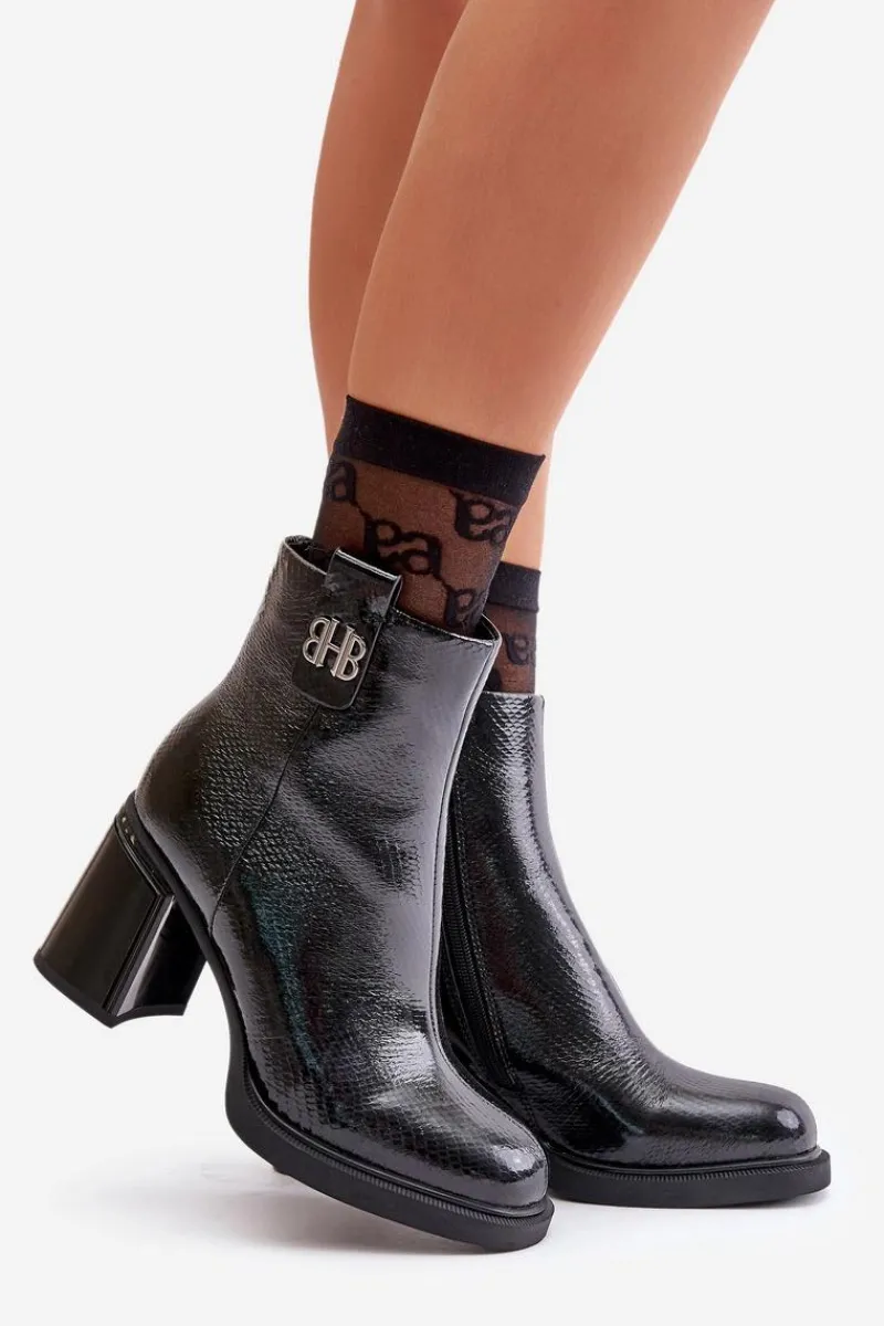 Botki Ocieplane|Botki Skórzane>Buty damskie Vinceza Wężowe Botki Damskie Na Słupku Skóra Naturalna Czarne Vinceza 66670
