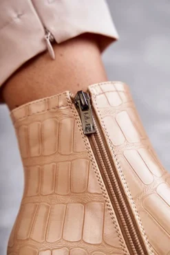 New Boto Wężowe Skórzane Botki La.Fi 260038BE-XC Beżowe