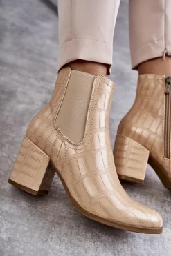 New Boto Wężowe Skórzane Botki La.Fi 260038BE-XC Beżowe