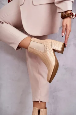 New Boto Wężowe Skórzane Botki La.Fi 260038BE-XC Beżowe