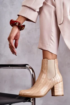 New Boto Wężowe Skórzane Botki La.Fi 260038BE-XC Beżowe