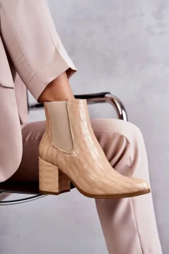 New Boto Wężowe Skórzane Botki La.Fi 260038BE-XC Beżowe