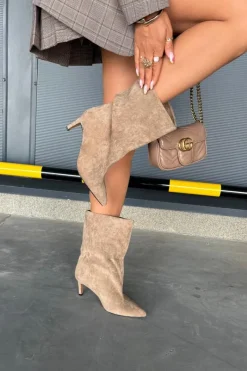 Wsuwane Botki Damskie Na Szpilce Beżowe Solvienne Damskie Botki Ocieplane|Botki Na Obcasie