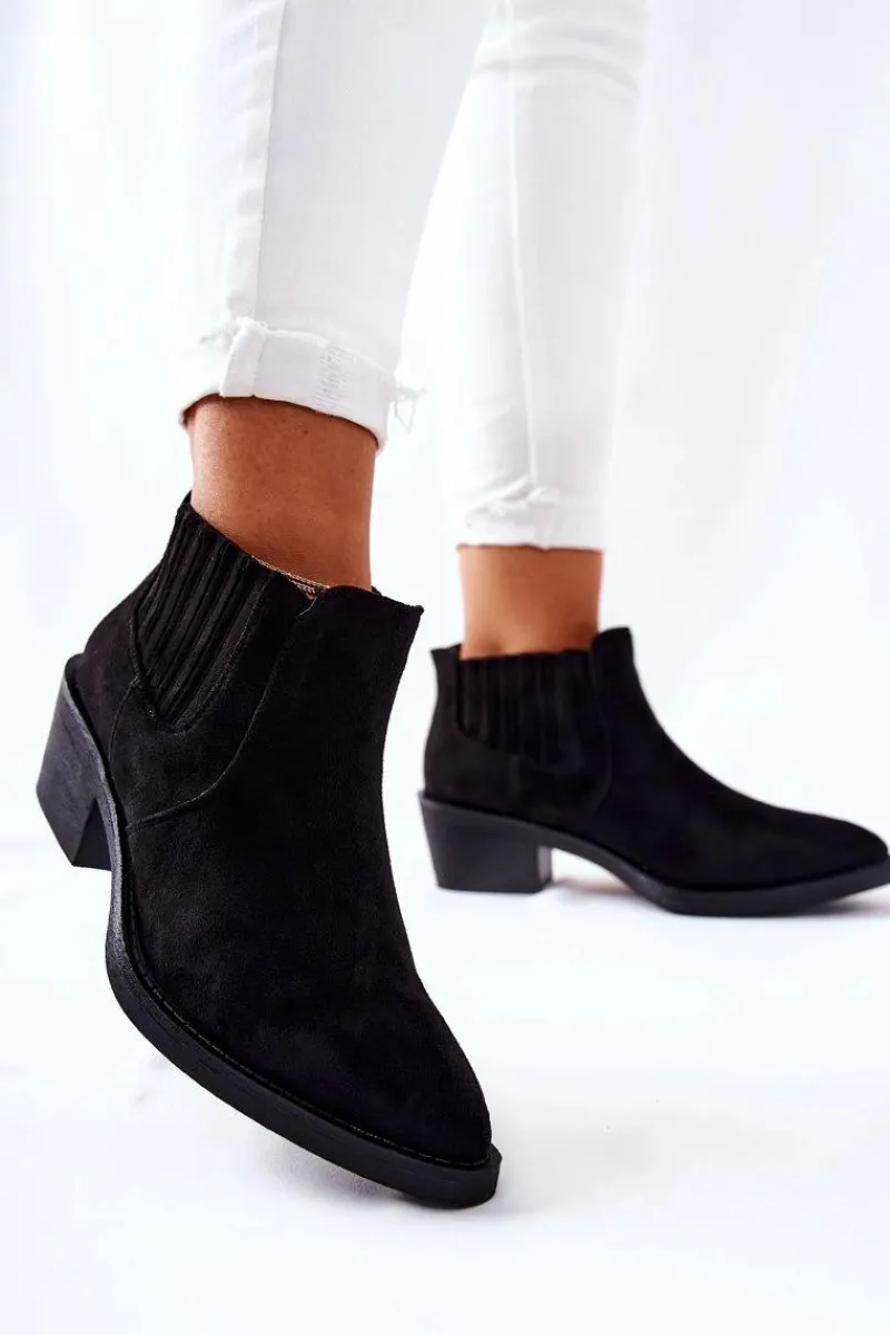 Best Boto Wsuwane Botki Zamszowe Czarne Assanella