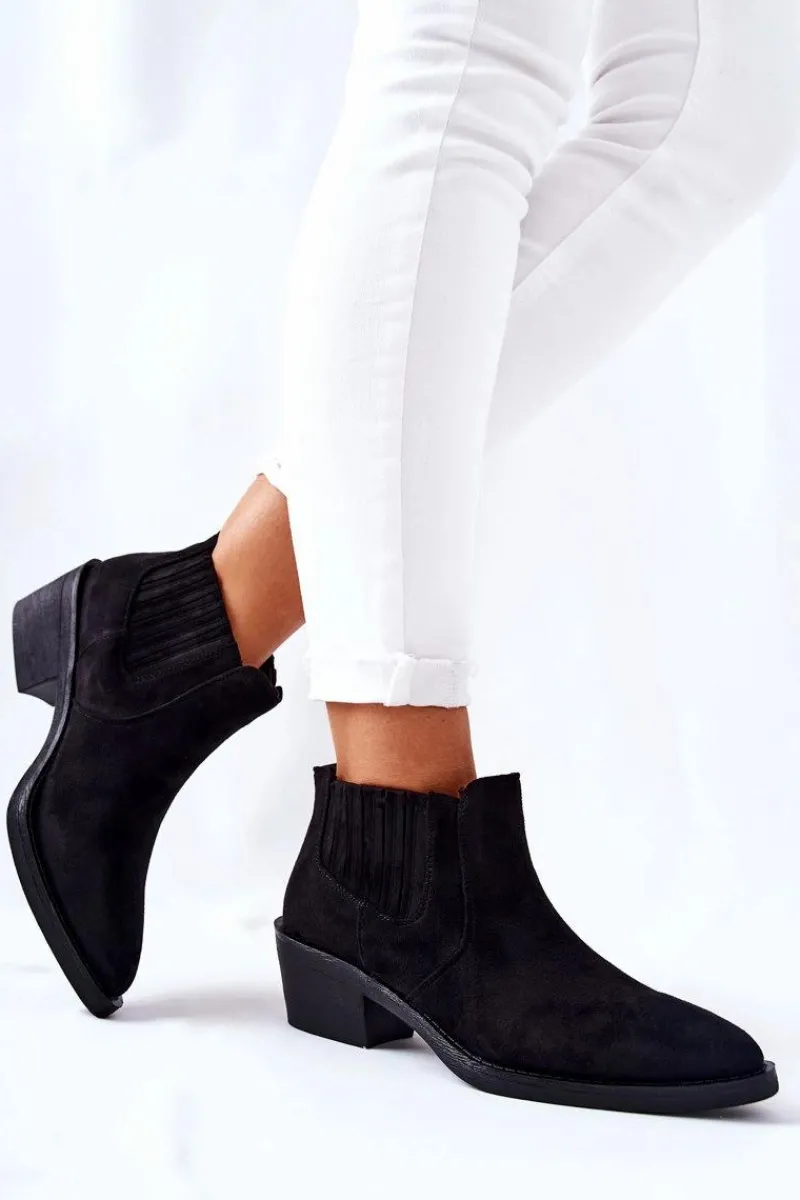 Best Boto Wsuwane Botki Zamszowe Czarne Assanella