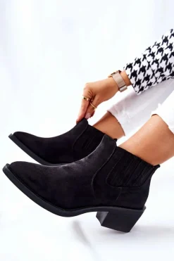 Best Boto Wsuwane Botki Zamszowe Czarne Assanella