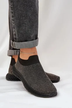 Sneakersy Damskie></noscript>Damskie buty S.Barski Wsuwane Buty Sportowe Damskie Ze Zdobieniem D&A TW121 Czarne Czarny