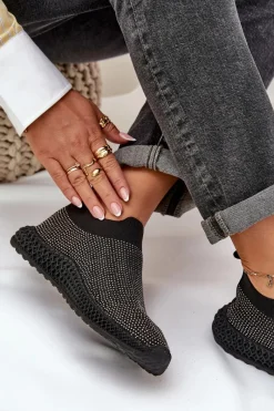 Sneakersy Damskie></noscript>Damskie buty S.Barski Wsuwane Buty Sportowe Damskie Ze Zdobieniem D&A TW121 Czarne Czarny