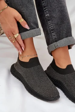 Sneakersy Damskie></noscript>Damskie buty S.Barski Wsuwane Buty Sportowe Damskie Ze Zdobieniem D&A TW121 Czarne Czarny