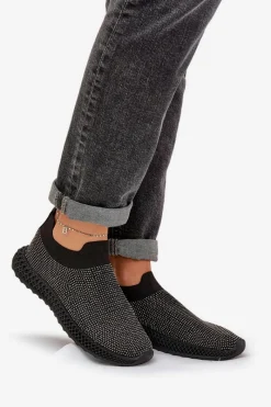 Sneakersy Damskie></noscript>Damskie buty S.Barski Wsuwane Buty Sportowe Damskie Ze Zdobieniem D&A TW121 Czarne Czarny