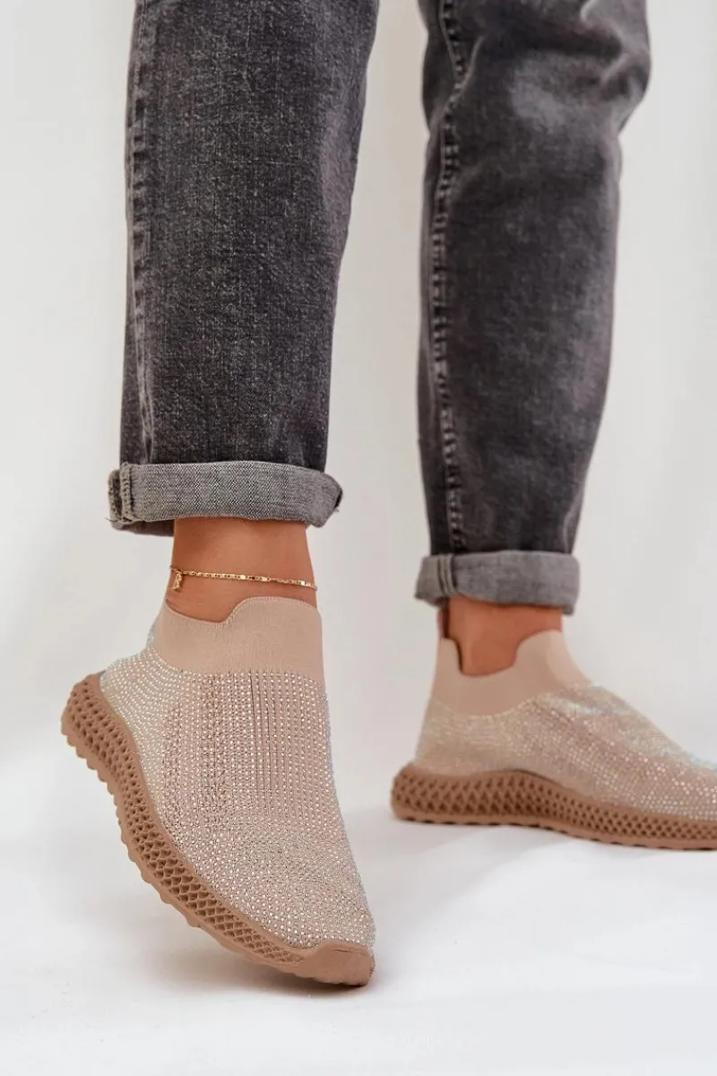 Best Wsuwane Buty Sportowe Damskie Ze Zdobieniem D&A TW121 Beżowe Damskie Sneakersy Damskie