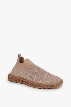 Best Wsuwane Buty Sportowe Damskie Ze Zdobieniem D&A TW121 Beżowe Damskie Sneakersy Damskie