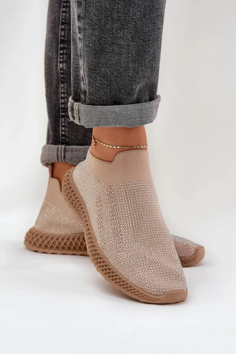 Best Wsuwane Buty Sportowe Damskie Ze Zdobieniem D&A TW121 Beżowe Damskie Sneakersy Damskie