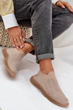 Best Wsuwane Buty Sportowe Damskie Ze Zdobieniem D&A TW121 Beżowe Damskie Sneakersy Damskie