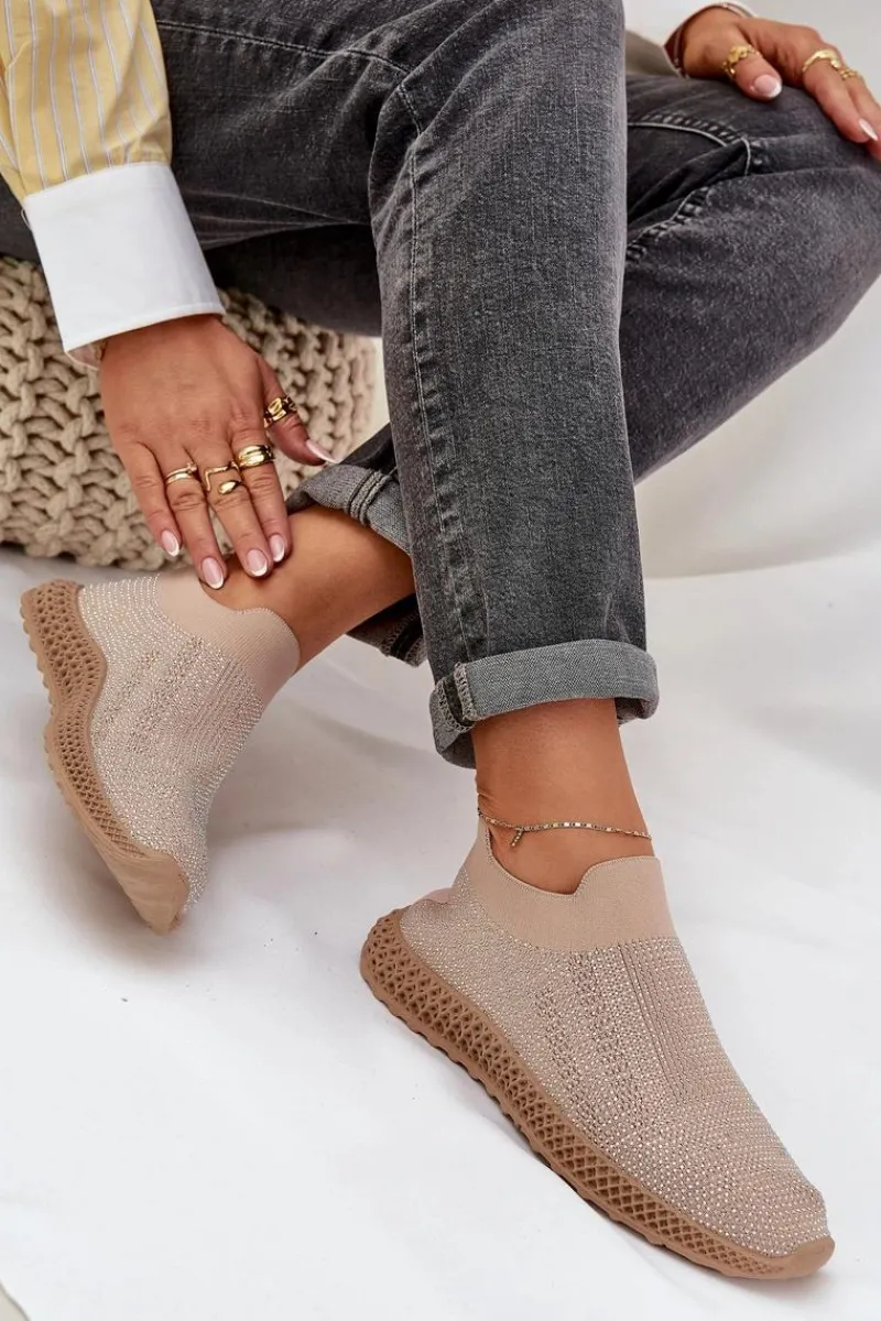 Best Wsuwane Buty Sportowe Damskie Ze Zdobieniem D&A TW121 Beżowe Damskie Sneakersy Damskie